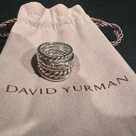 David Yurman Stax Pure Form Five Row Ring sterling silver with Diamonds- size 8 - Picture 2 of 6